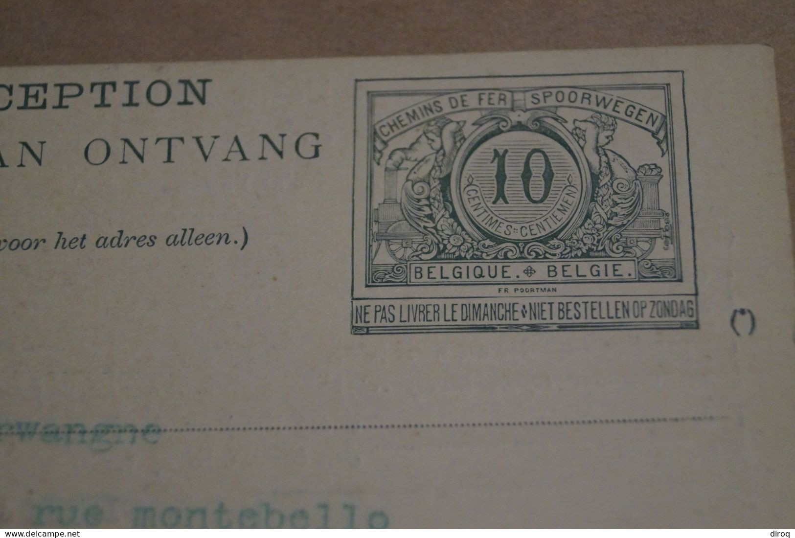 Superbe Avis De Reception,chemin De Fer, 20 Cent. Bel état De Collection - Cartes Postales 1871-1909