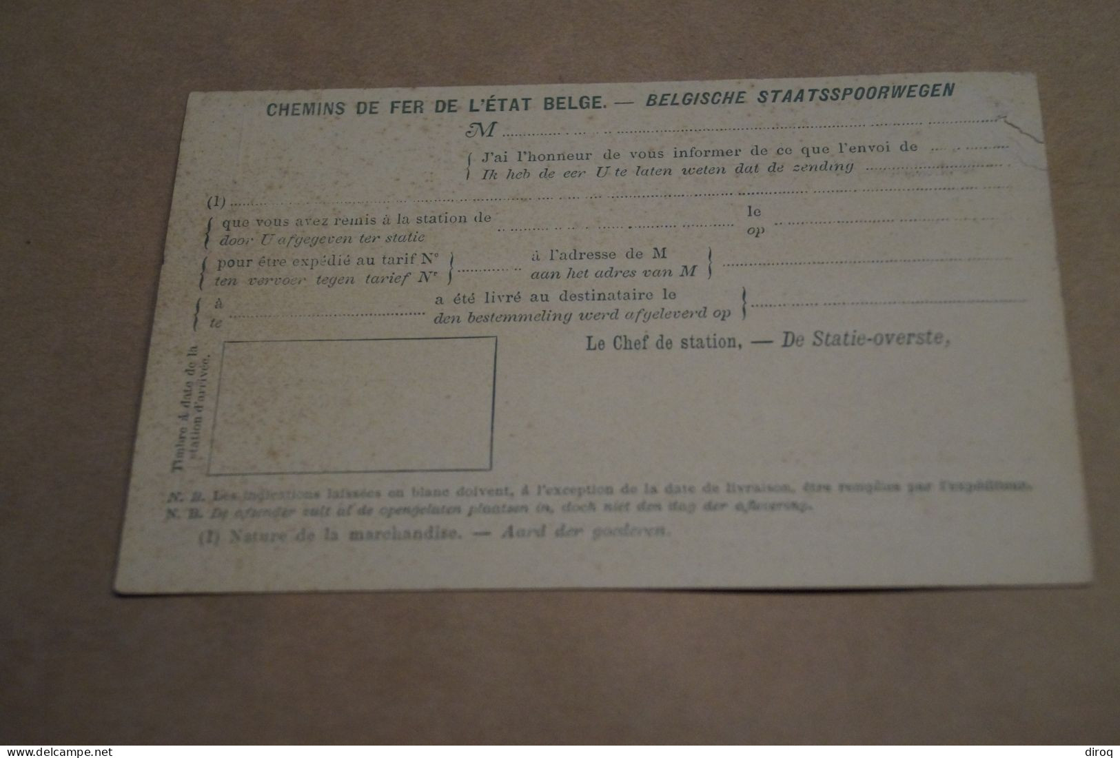 Superbe Avis De Reception,chemin De Fer, 20 Cent. Bel état De Collection - Briefkaarten 1871-1909