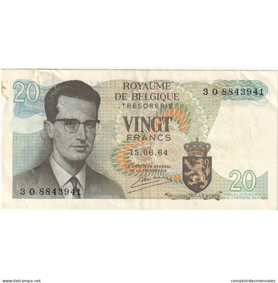 Belgique, 20 Francs, 1964-1966, 1964-06-15, KM:138, SUP+ - 20 Francs