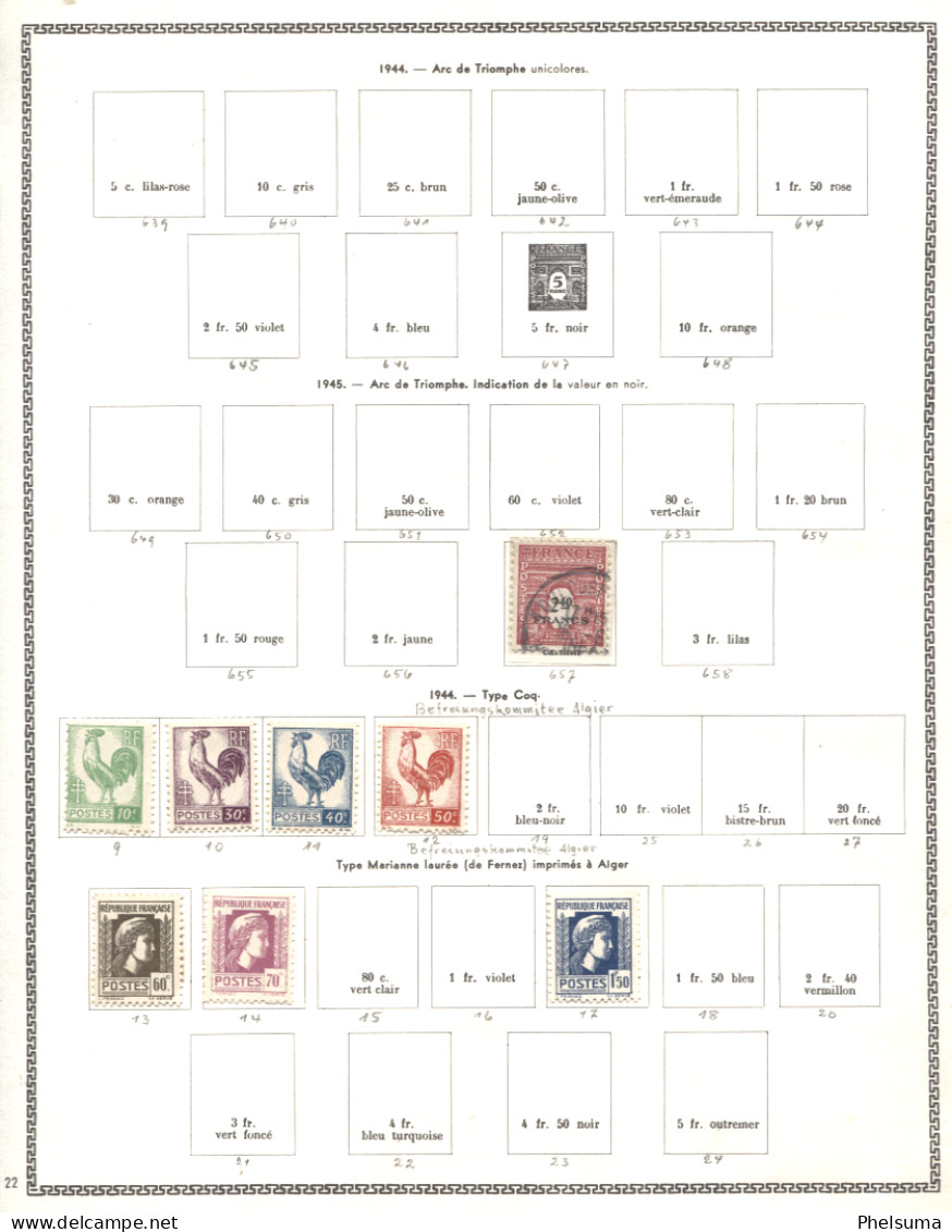 Lot De 8 Timbres De France  Debut 20eme Siècle  Types  Arc De Triomphe - Coq - Marianne (Alger) - 1944-45 Triomfboog