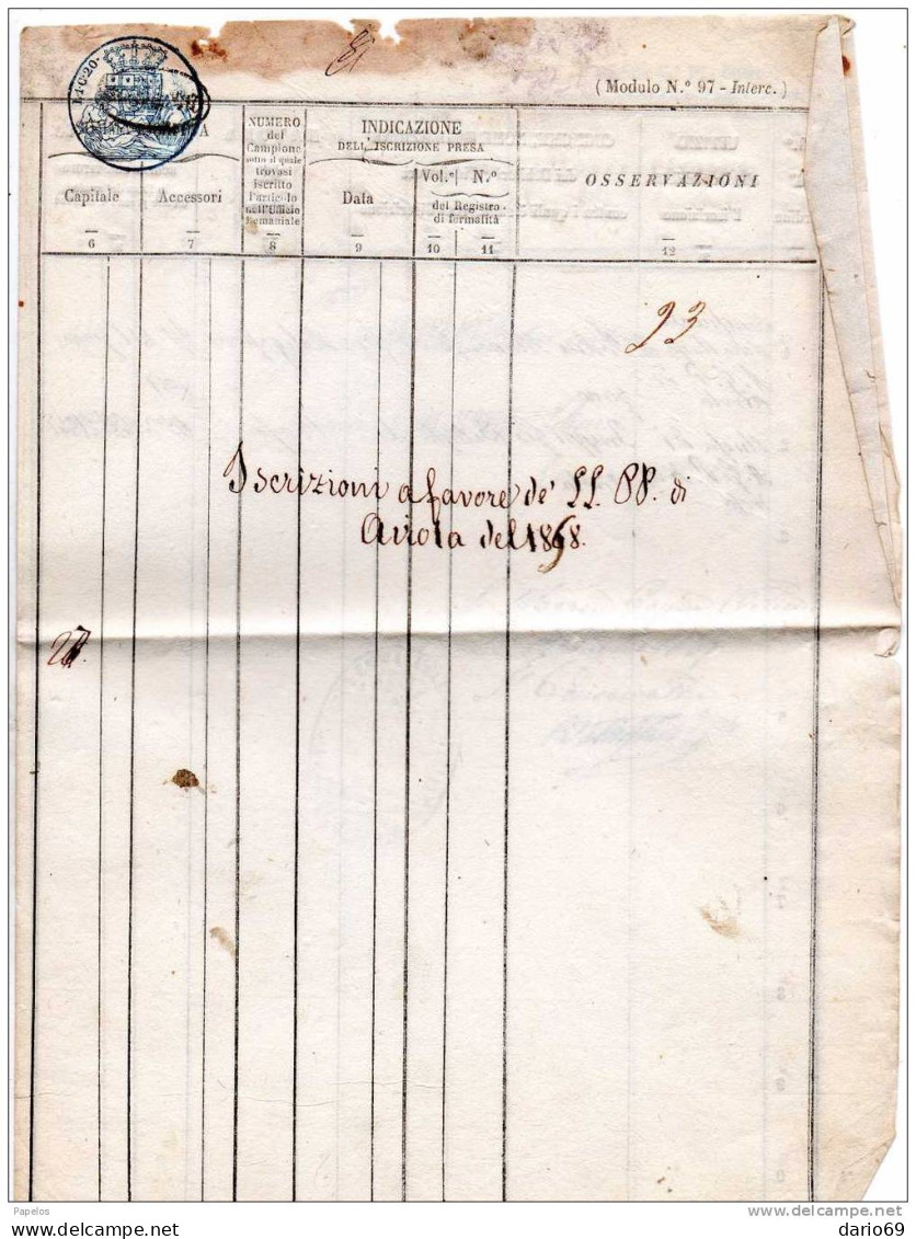 1868 ISCRIZIONE FIDEUSSORI - Revenue Stamps
