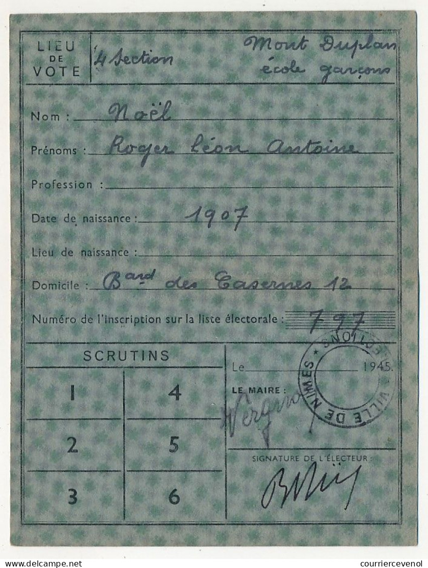 FRANCE - Carte D'électeur X2 31 Mars 1946 - Nimes (Gard) Et Annonay (Ardèche) - Historische Documenten