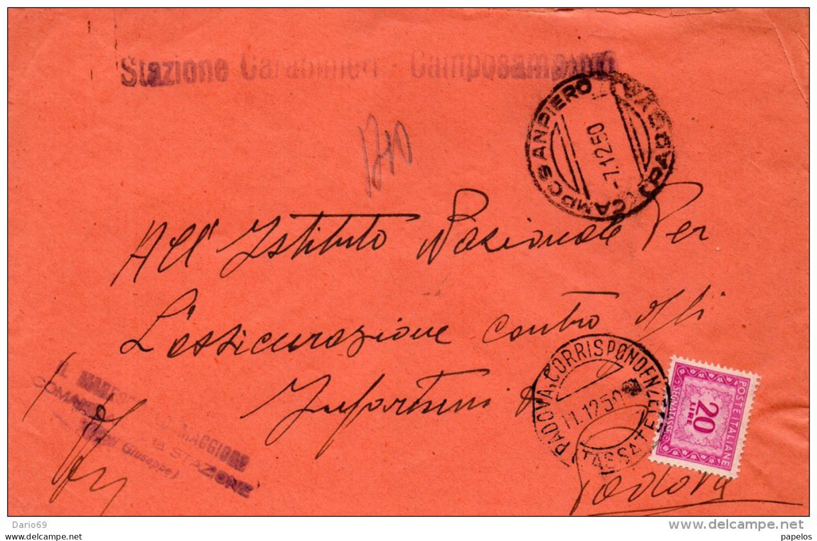 1950  LETTERA CON ANNULLO  CAMPO S. PIERO   PADOVA - Postage Due