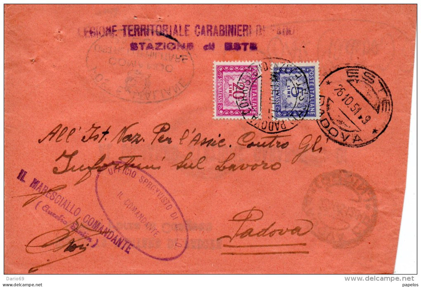 1951  LETTERA CON ANNULLO   ESTE  PADOVA - Portomarken