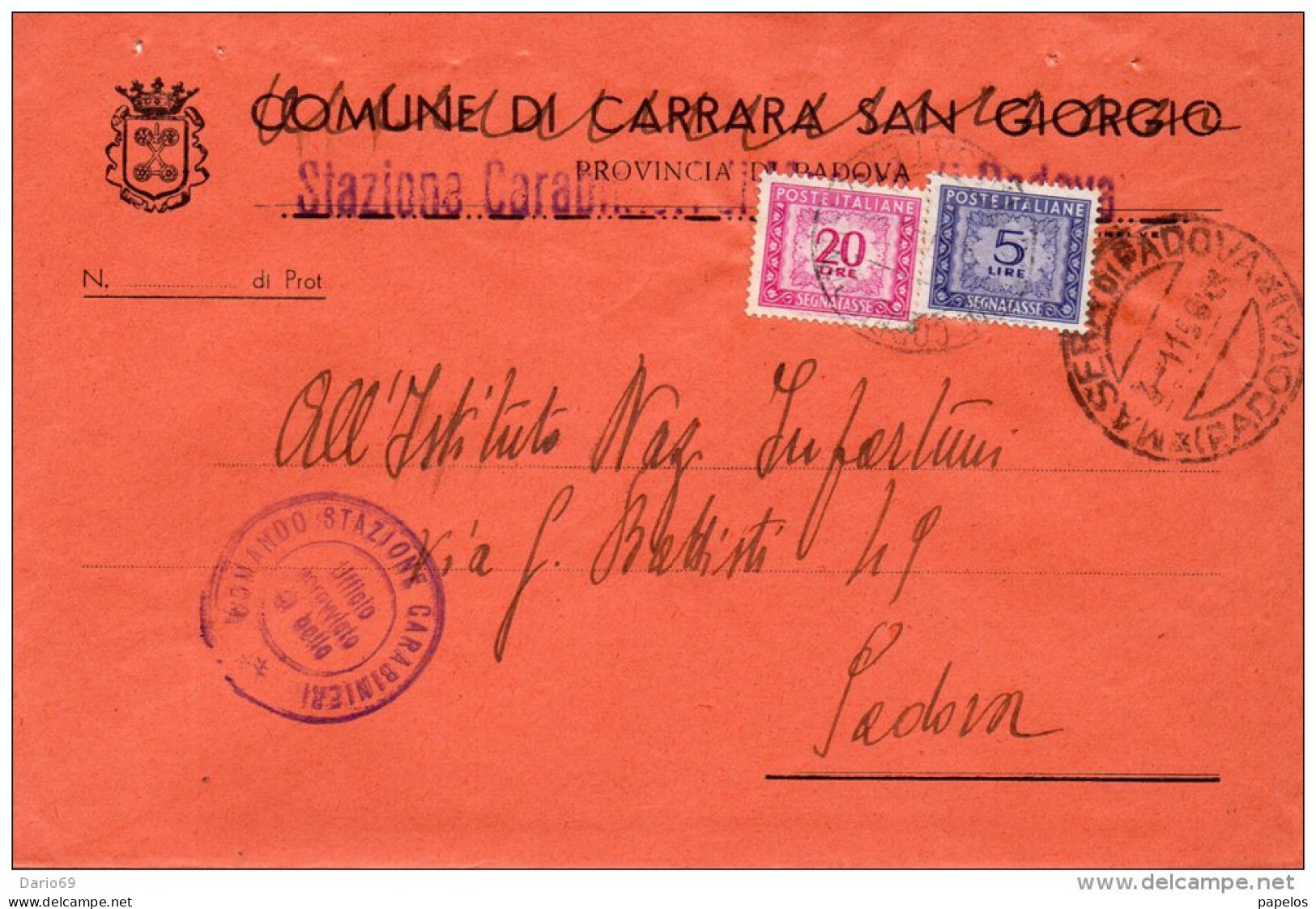 1956  LETTERA CON ANNULLO MASERA' DI    PADOVA - Impuestos