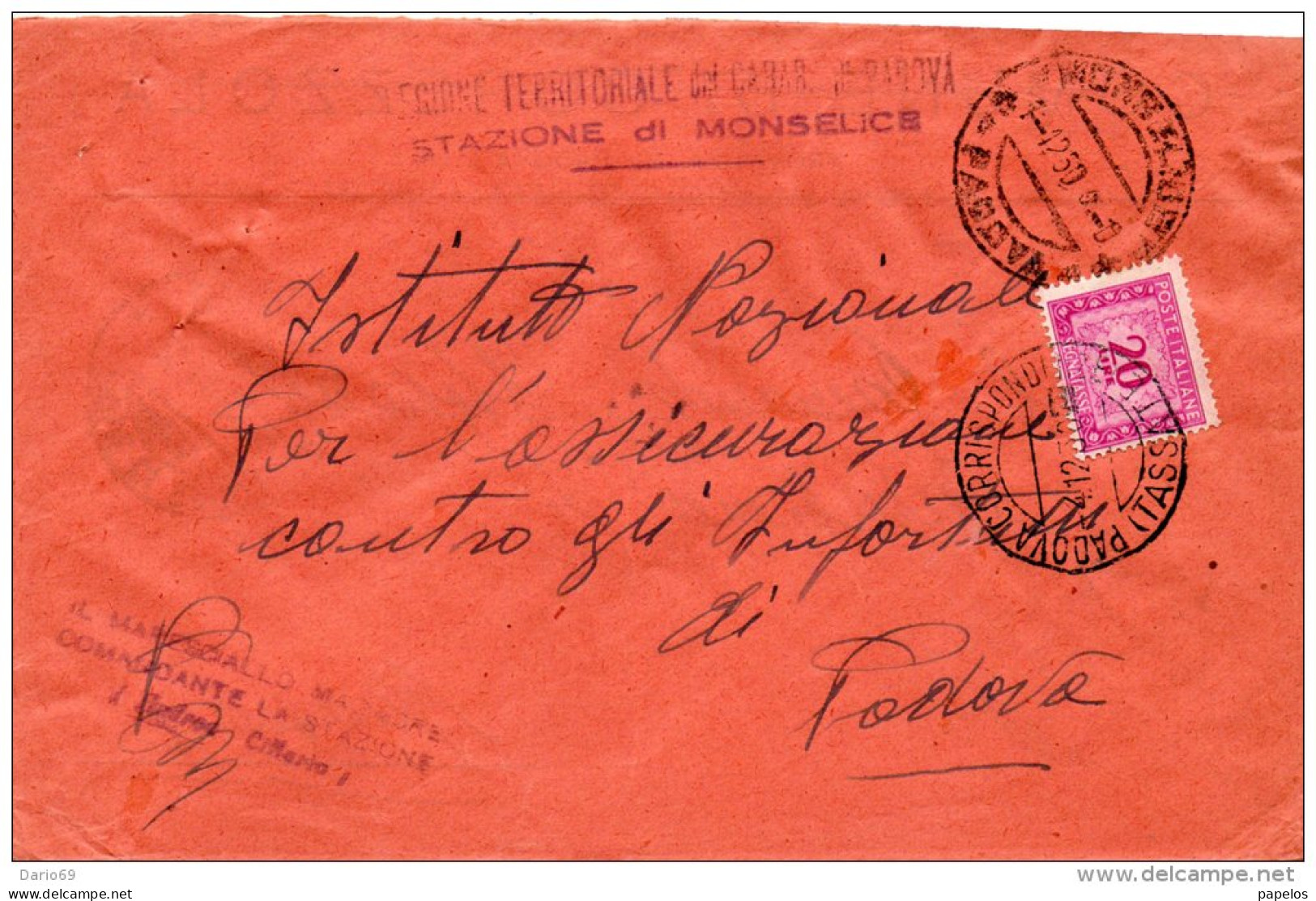 1950  LETTERA CON ANNULLO  MONSELICE   PADOVA - Portomarken