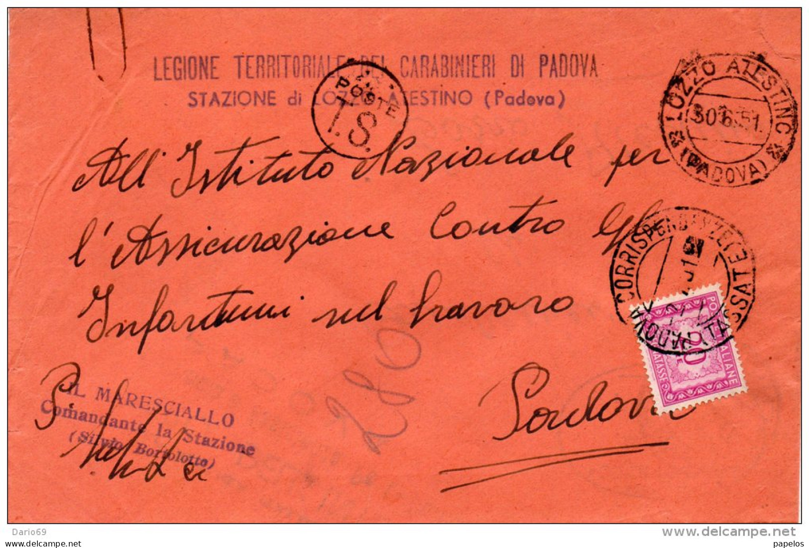 1951  LETTERA CON ANNULLO LOZZO ATESTINO  PADOVA - Impuestos