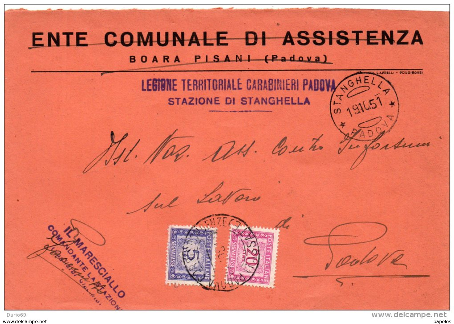 1951  LETTERA CON ANNULLO STANGHELLA   PADOVA - Taxe