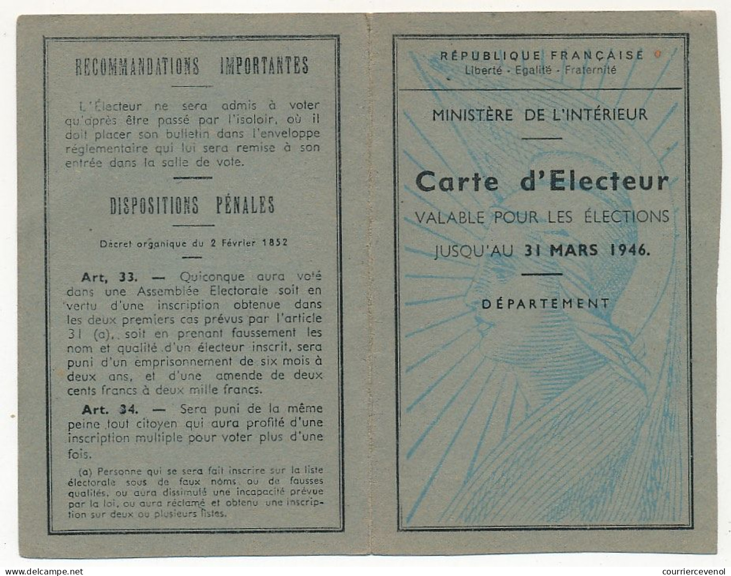 FRANCE - Carte D'électeur X2 31 Mars 1946 - Auriol (B Du R) - Saint Savournin (B Du R) - Historische Documenten