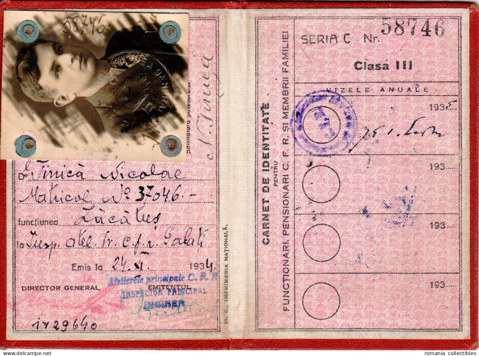 Romania, 1934, Romanian Railways CFR Identity Card - 3rd Class - Other & Unclassified