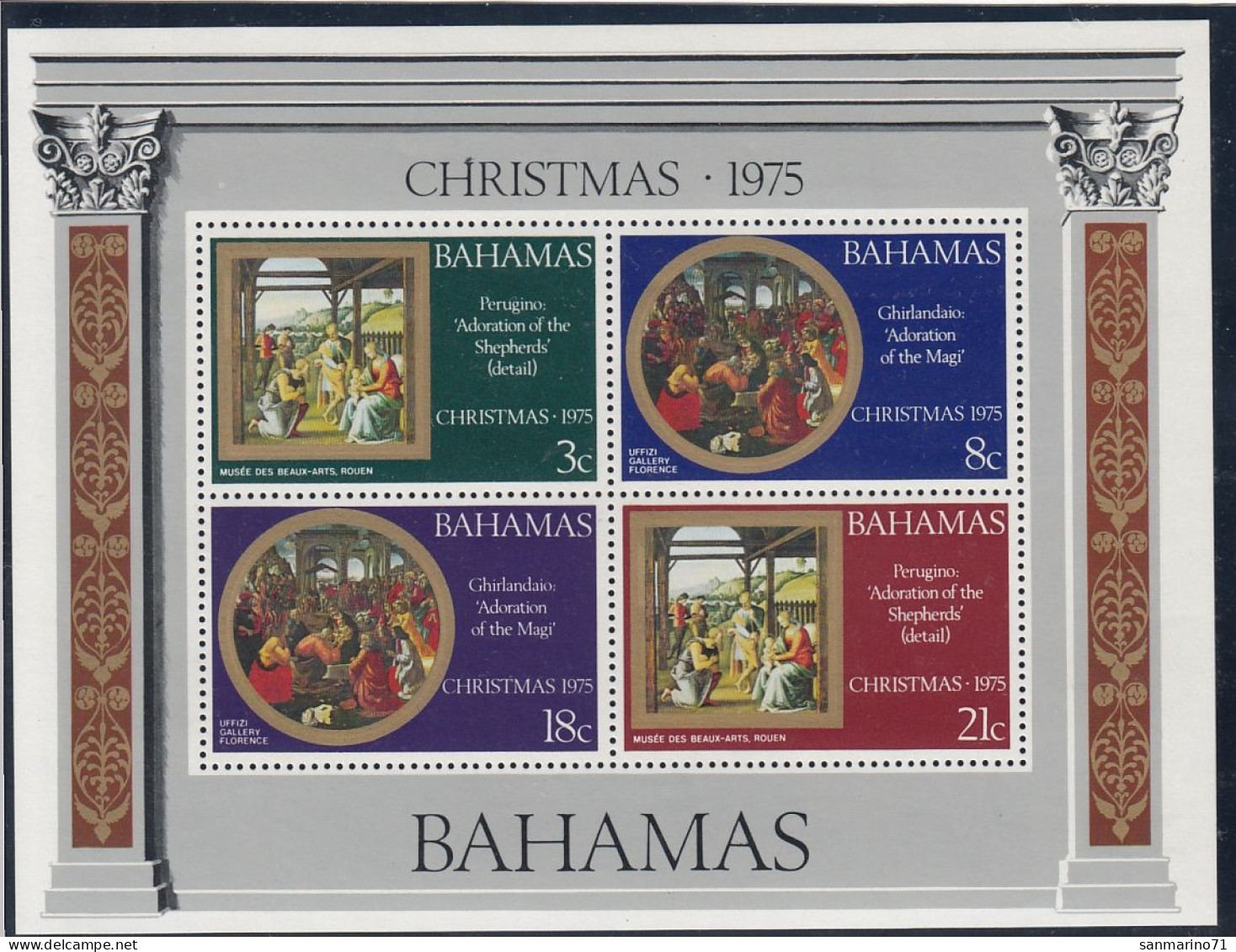BAHAMAS Block 15,unused,Christmas 1975 (**) - Bahamas (1973-...)