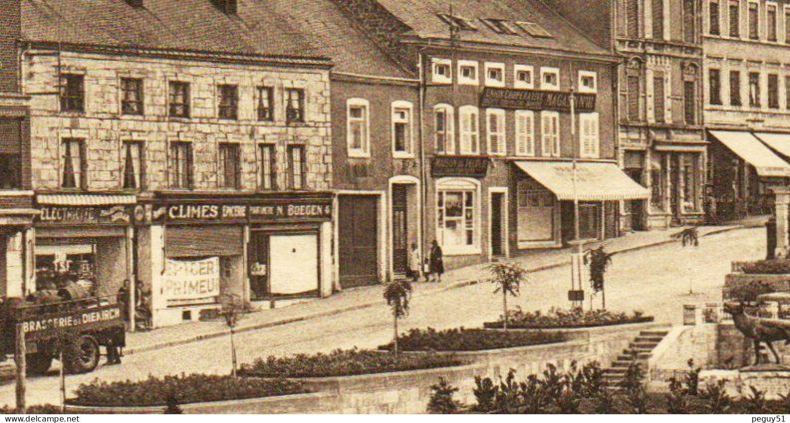 Arlon. Vue Générale Du Square Astrid. Camion De La Brasserie Diekirch. C. Limes Epicerie. Parfumerie N. Boegen. 1939 - Arlon