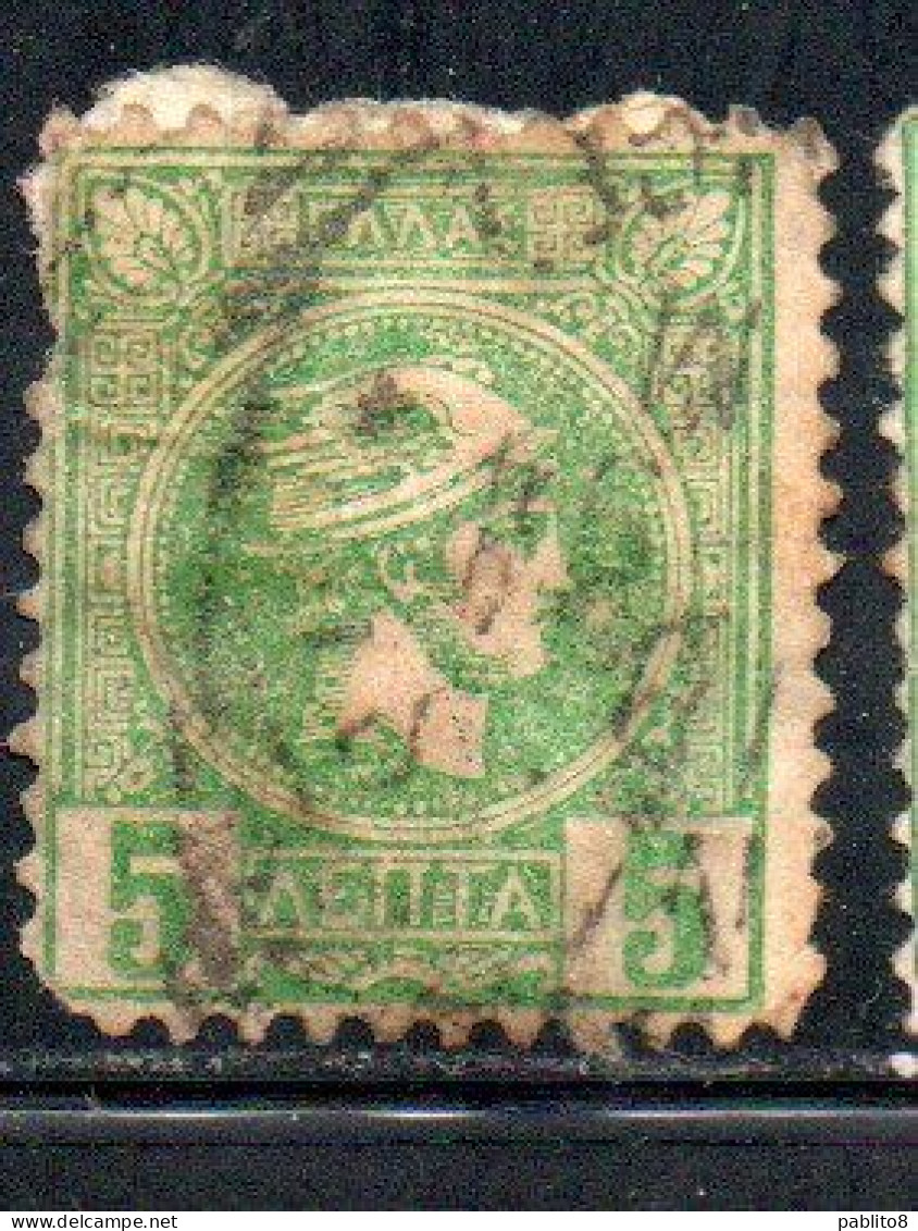 GREECE GRECIA ELLAS 1889 1891 1895 HERMES MERCURIO LEPTA 5L USATO USED OBLITERE' - Used Stamps