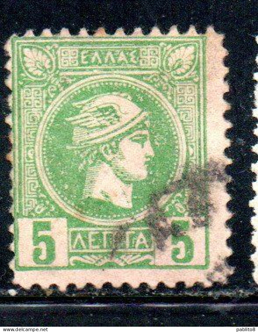 GREECE GRECIA ELLAS 1889 1891 1895 HERMES MERCURIO LEPTA 5L USATO USED OBLITERE' - Used Stamps