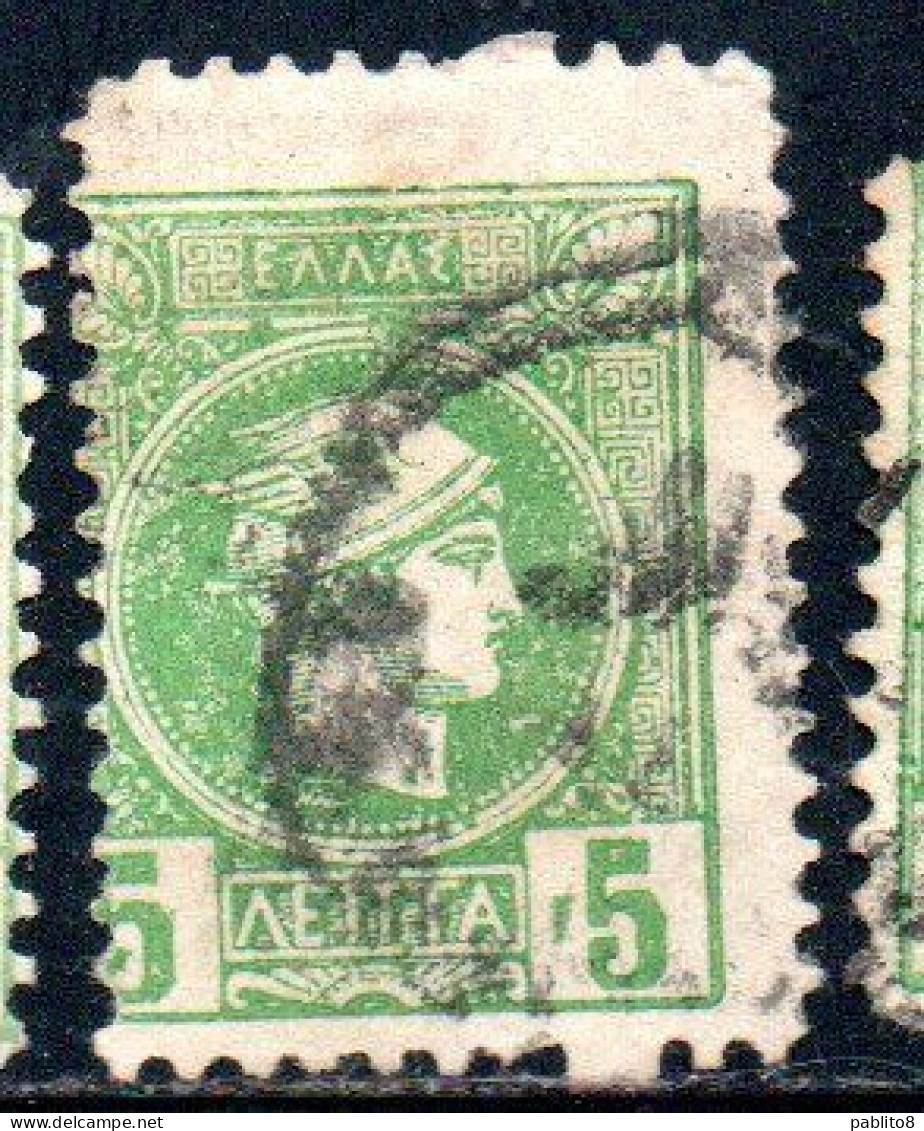 GREECE GRECIA ELLAS 1889 1891 1895 HERMES MERCURIO LEPTA 5L USATO USED OBLITERE' - Used Stamps