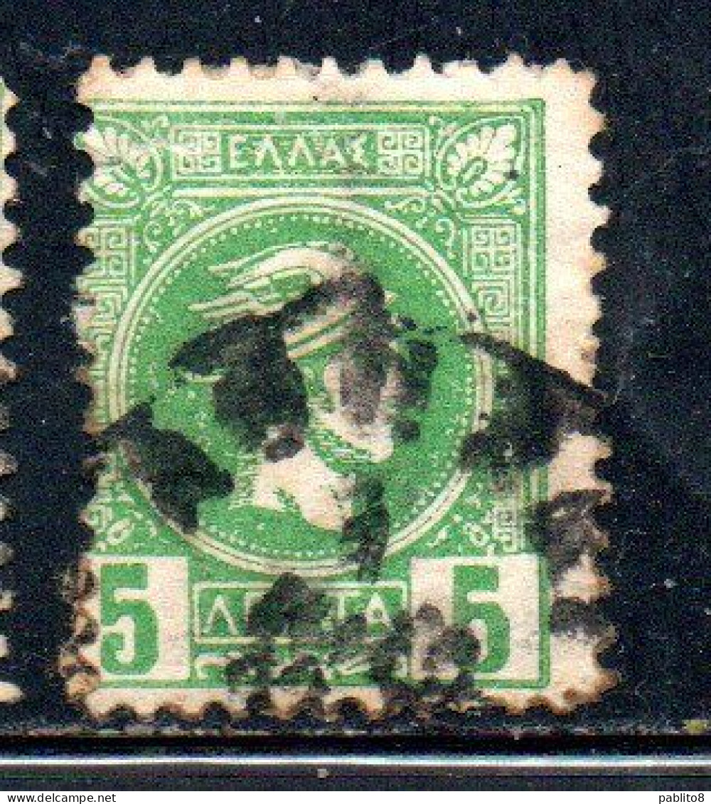 GREECE GRECIA ELLAS 1889 1891 1895 HERMES MERCURIO LEPTA 5L USATO USED OBLITERE' - Gebruikt