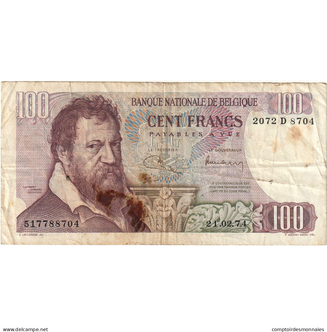 Belgique, 100 Francs, 1974-02-21, KM:134b, TTB - 100 Frank