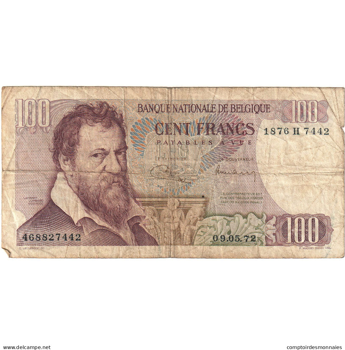 Belgique, 100 Francs, 1972-05-09, KM:134b, B - 100 Francs