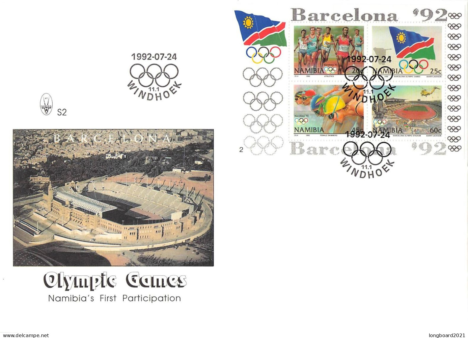 NAMIBIA - FDC MINISHEET 1992 - OLYMPICS BARCELONA /4356 - Namibië (1990- ...)