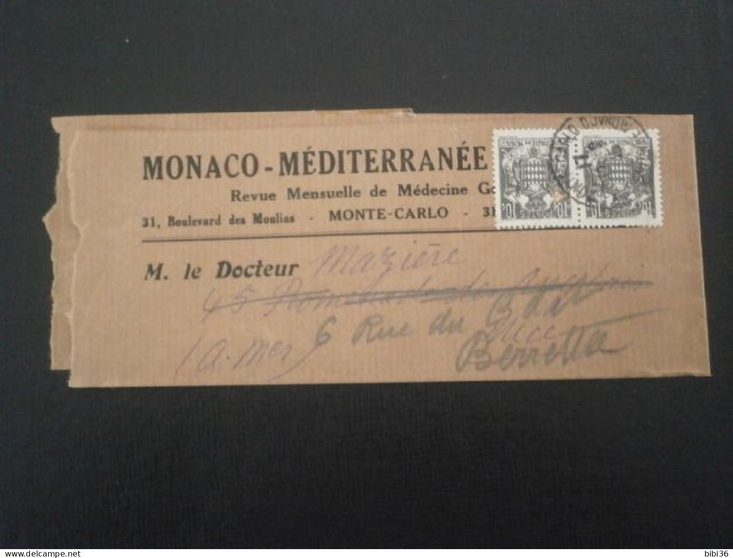 MONACO LETTRE ENVELOPPE COURRIER BANDE JOURNAL MONACO MEDITERRANEE COMPLETE NICE ALPES MARITIMES 249 - Briefe U. Dokumente