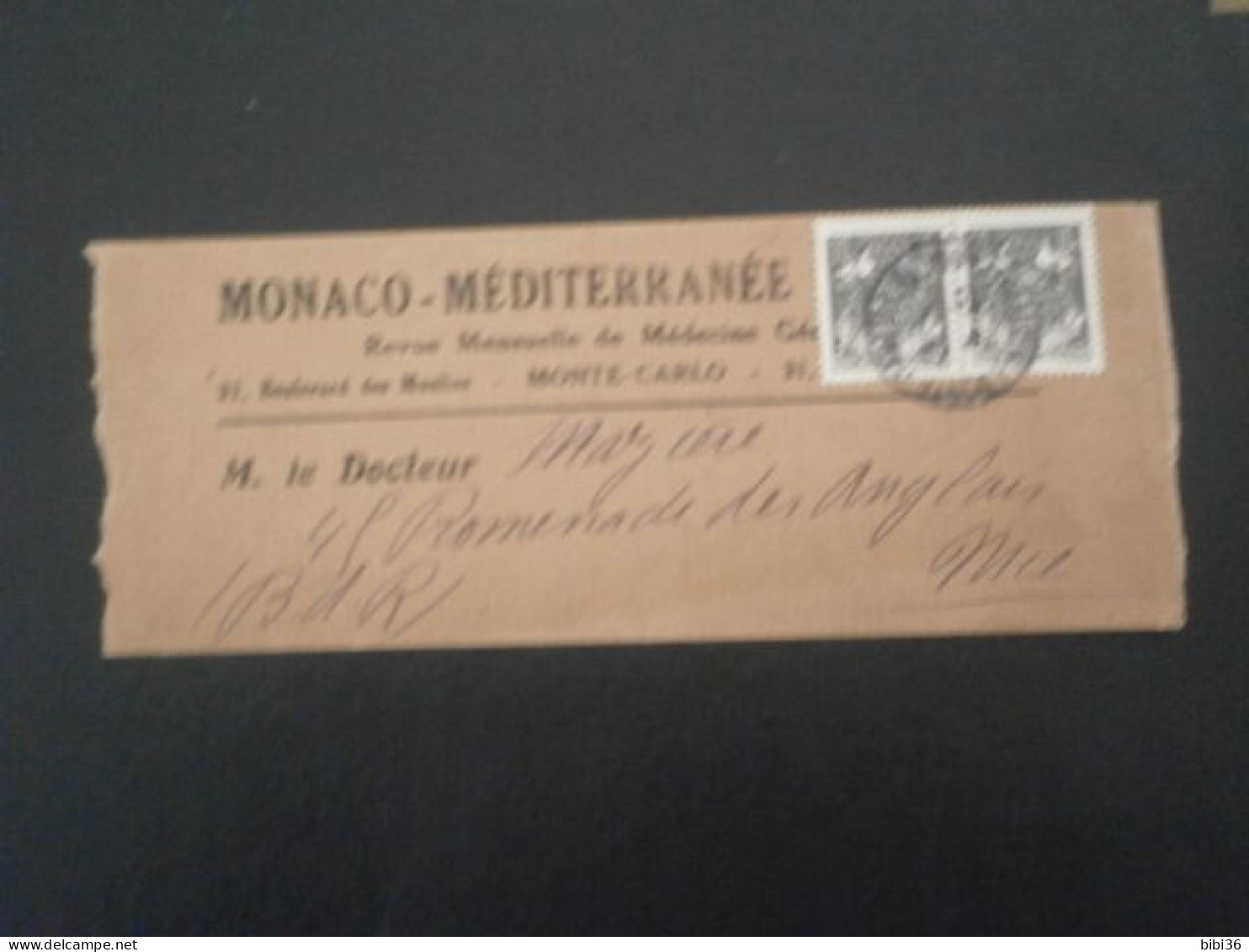 MONACO LETTRE ENVELOPPE COURRIER BANDE JOURNAL MONACO MEDITERRANEE COMPLETE NICE ALPES MARITIMES 249 DEVANT - Storia Postale