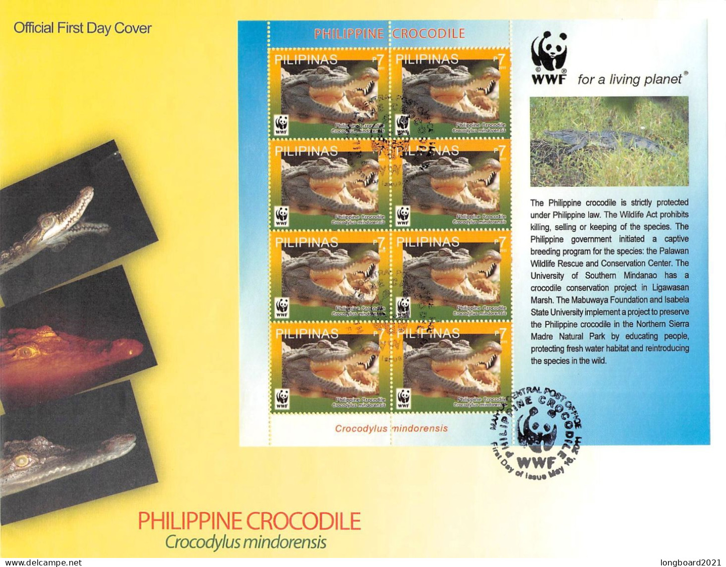PHILIPPINES - FDC WWF 2011 MINISHEET - CROCODILE /4363 - Filippijnen