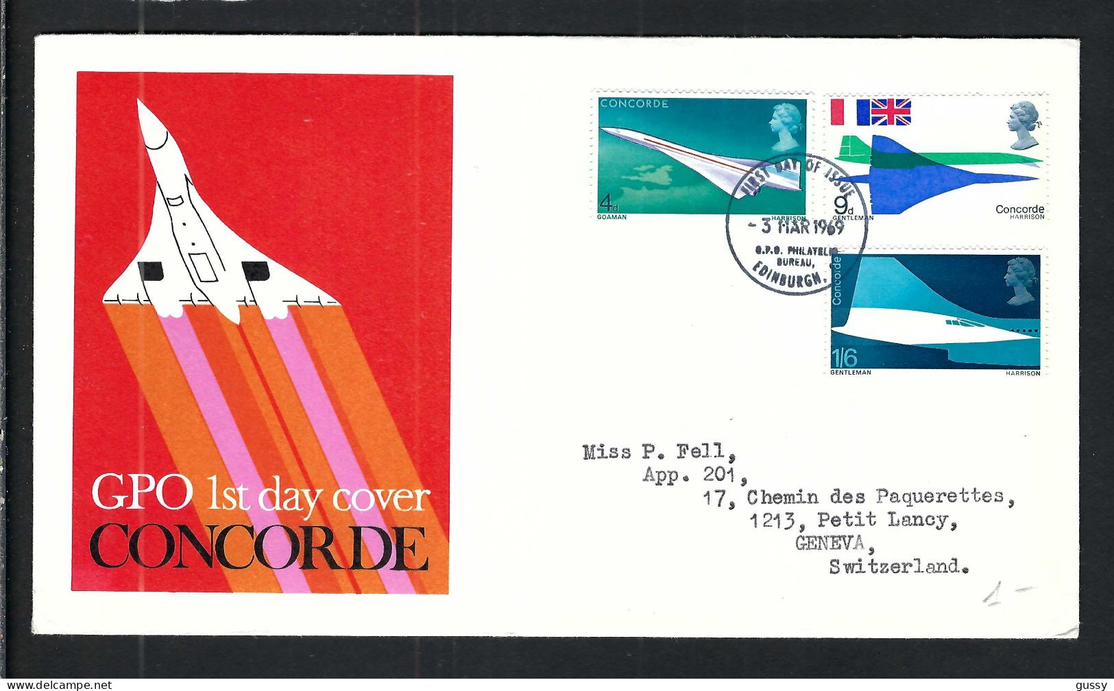 GRANDE BRETAGNE Ca.1969: FDC "Concorde" De Edinburgh - 1952-1971 Pre-Decimal Issues