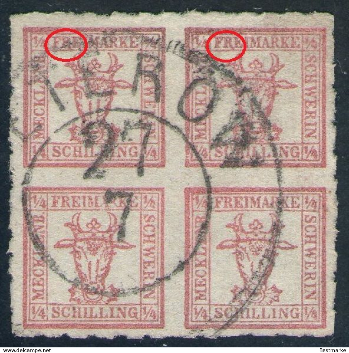 TETEROW 27/7 Auf 4/4 Shilling Rot - Meckl. Schwerin Nr. 5 A Mit PF I - Mecklenburg-Schwerin