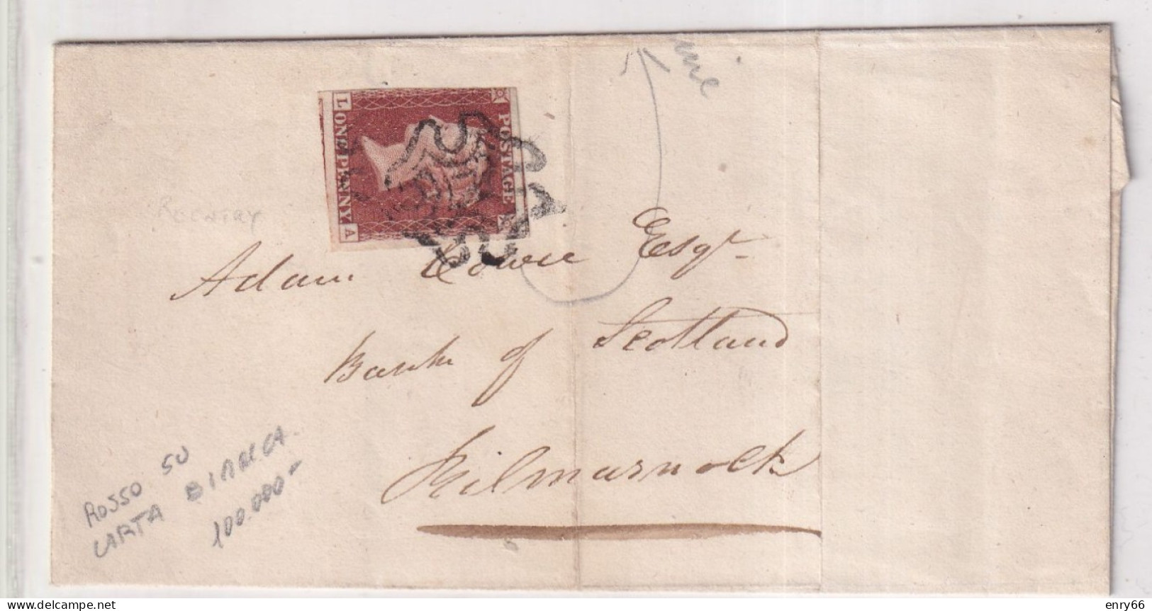 GRAN BRETAGNA  1843 LETTERA DA KIRKDBBRIGTH A KILMARNOCK  AFF. 1P ANNULLO CROCE DI MALTA - Cartas & Documentos