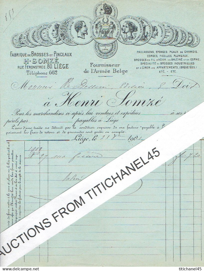 1901 LIEGE - Henri SOMZE - Fabrique De Brosses, Pinceaux, Torchons, Paillassons,cordes, éponges Et Peaux Chamois - Other & Unclassified