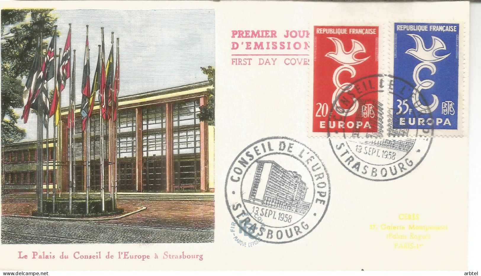 FRANCIA FDC STRASBOURG CONSEIL DE L'EUROPE EUROPA CEPT 1958 - 1958