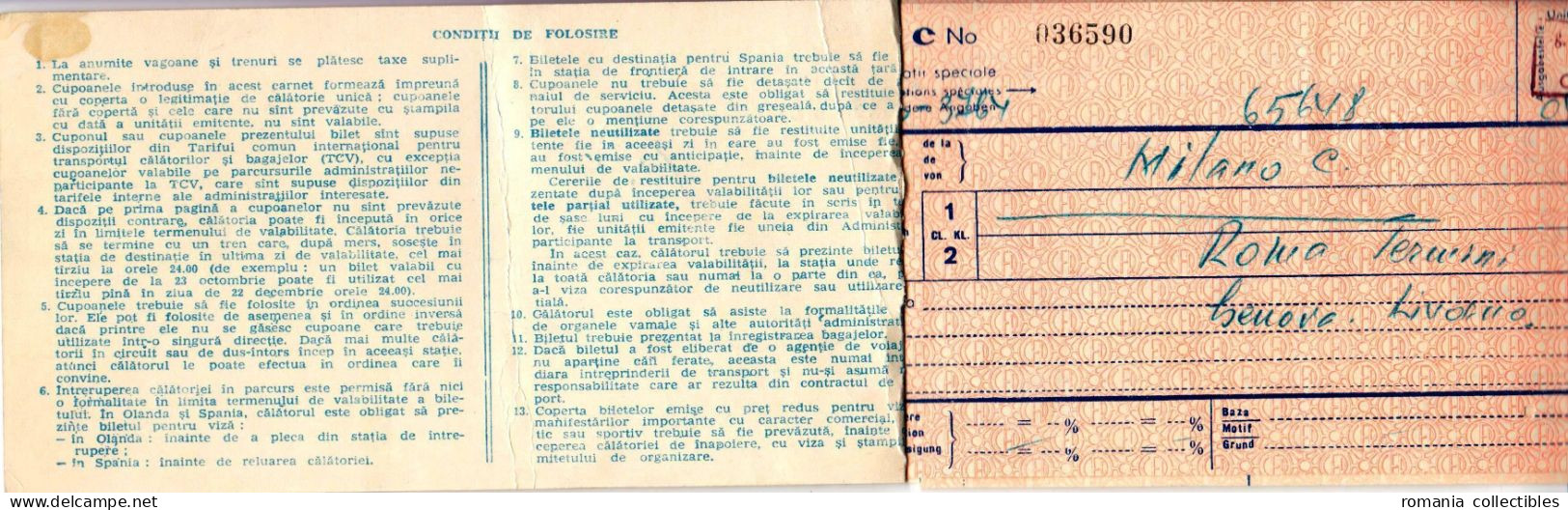 Romania, 1968, Vintage International Train Ticket - Belgrade - Milano - Roma - Genova, CFR - Other & Unclassified