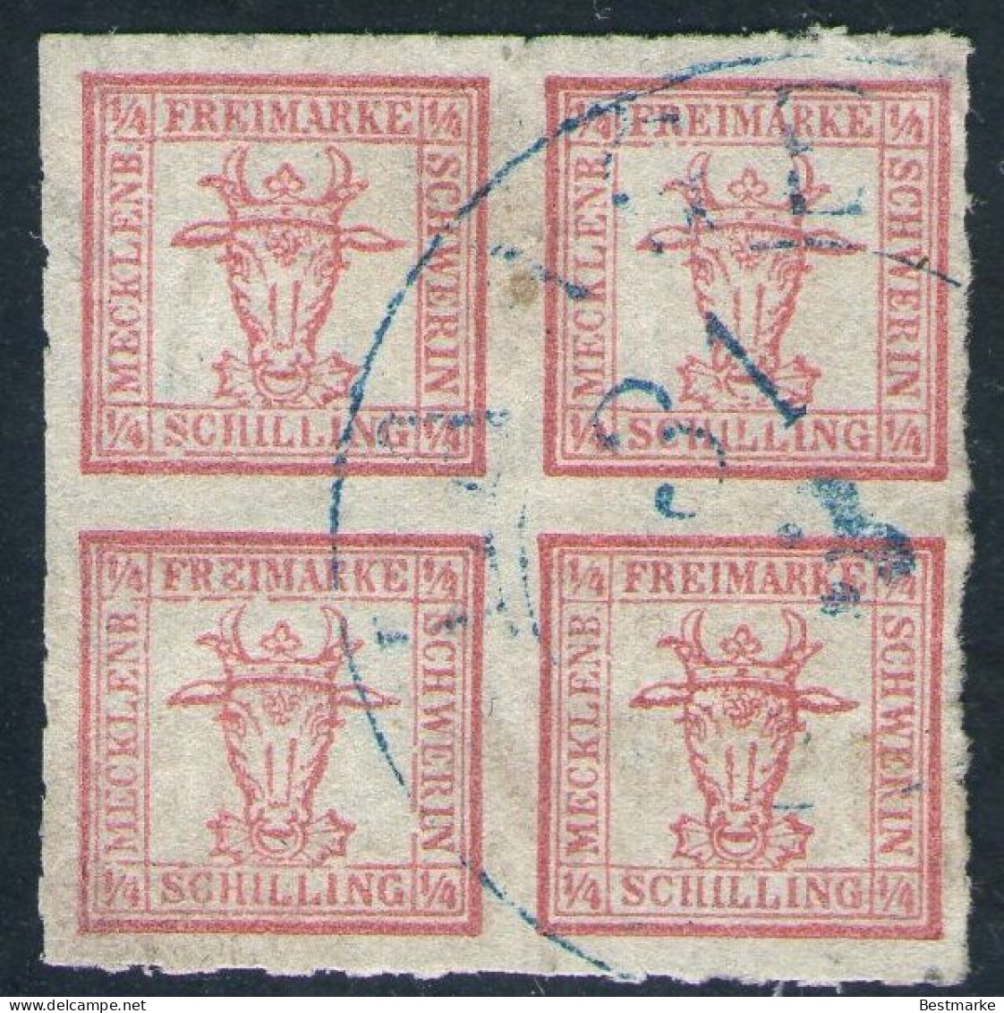 LAAGE 31/3 In Blau Auf 4/4 Shilling Rot - Meckl. Schwerin Nr. 5 A Mit PF VI Plus Weitere Abart - Mecklenbourg-Schwerin