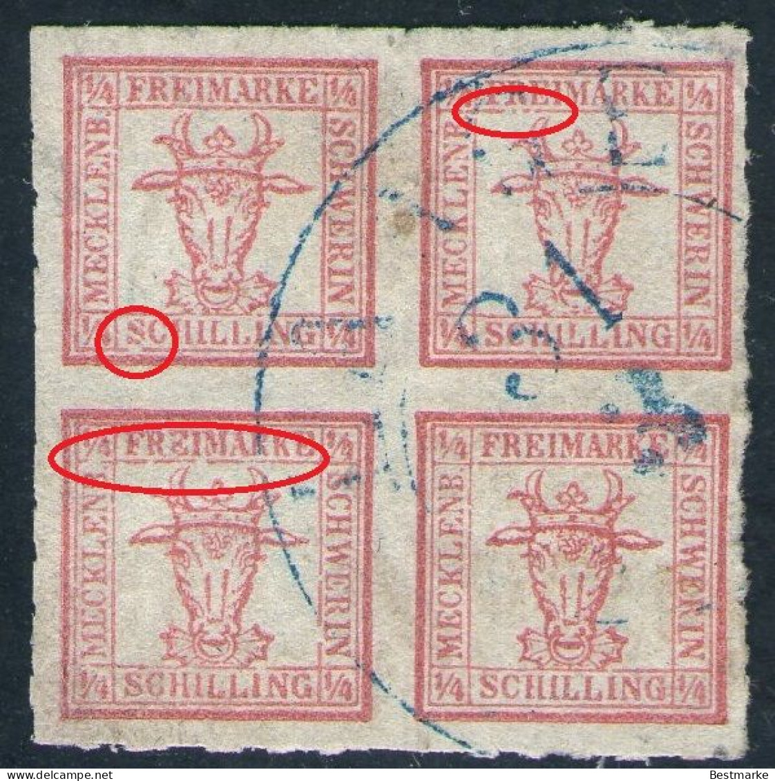 LAAGE 31/3 In Blau Auf 4/4 Shilling Rot - Meckl. Schwerin Nr. 5 A Mit PF VI Plus Weitere Abart - Mecklenburg-Schwerin