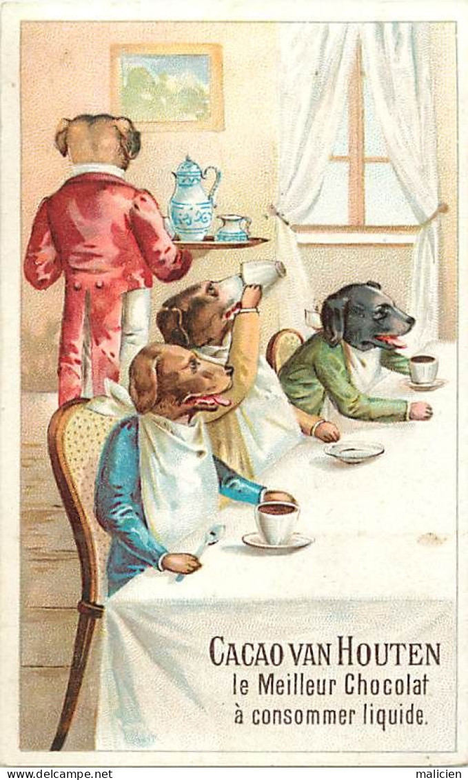 Chromos.-ref-chB597- Chocolat Van Houten - Chiens Humanisés Buvant Leur Tasse De Chocolat - - Van Houten