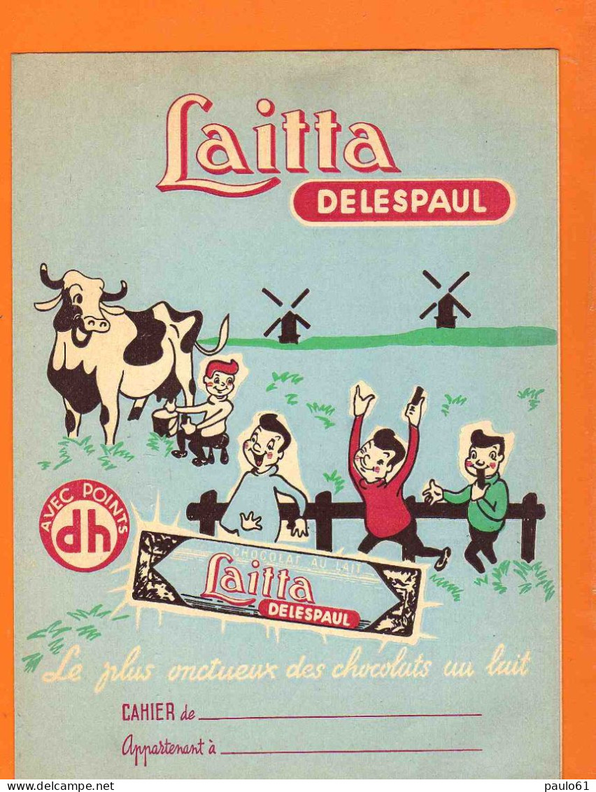 PROTEGE CAHIER  : Chocolat LAITTA  Delespaul Havez  Vache Enfants Moulins Avec Points DH - Schutzumschläge