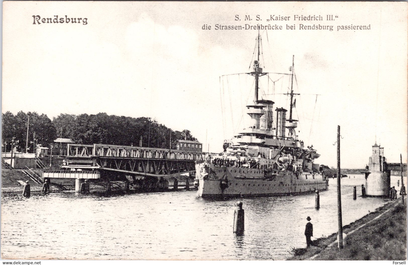 Rendsburg , S.M.S. Kaiser Friedrich III. Die Strassen-Drehbrücke Bei Rendsburg Passierend (Ungebraucht) - Rendsburg