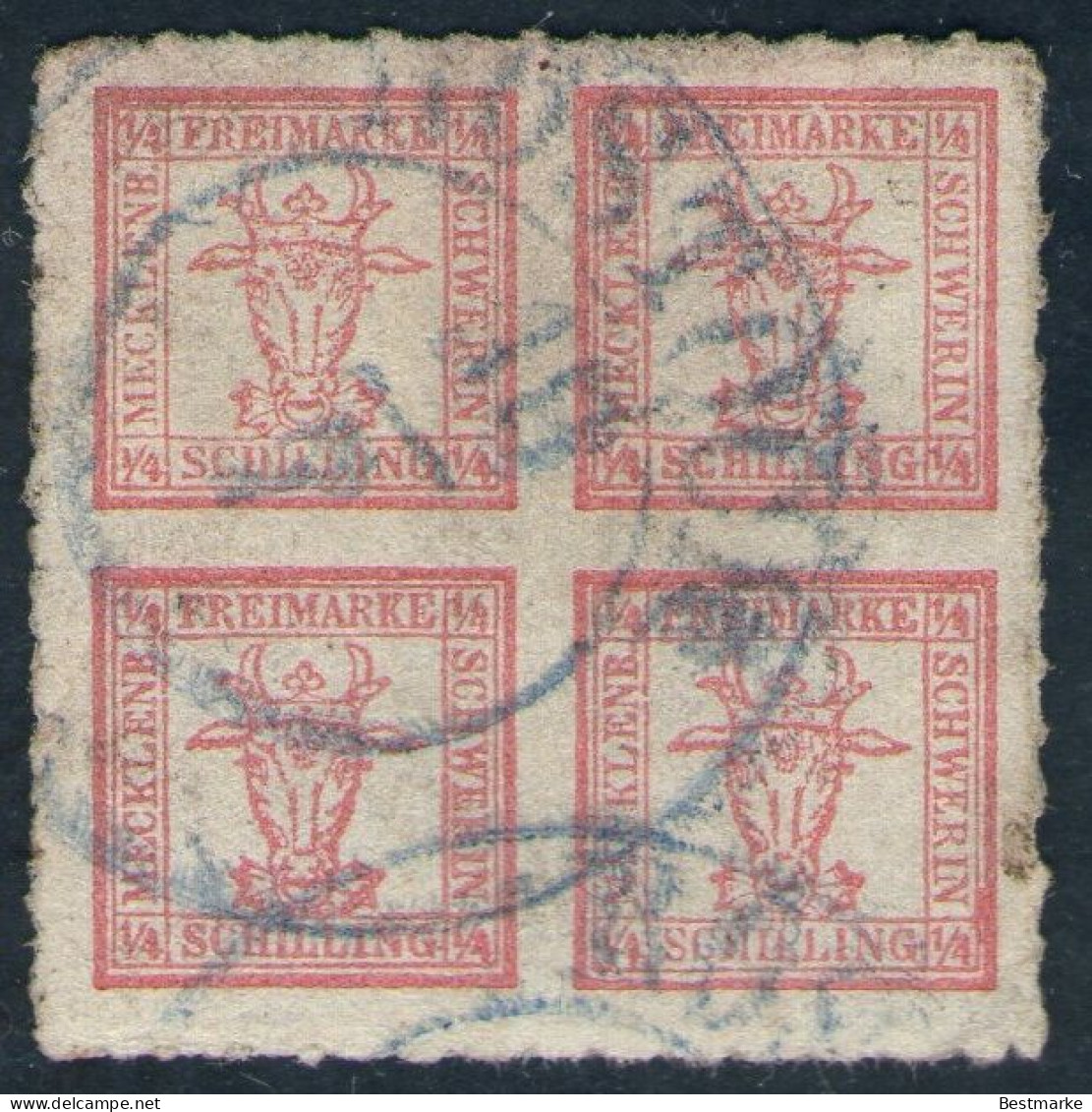 ROSTOCK 10/7 In Blau Auf 4/4 Shilling Rot - Meckl. Schwerin Nr. 5 A - Signiert - Mecklenburg-Schwerin