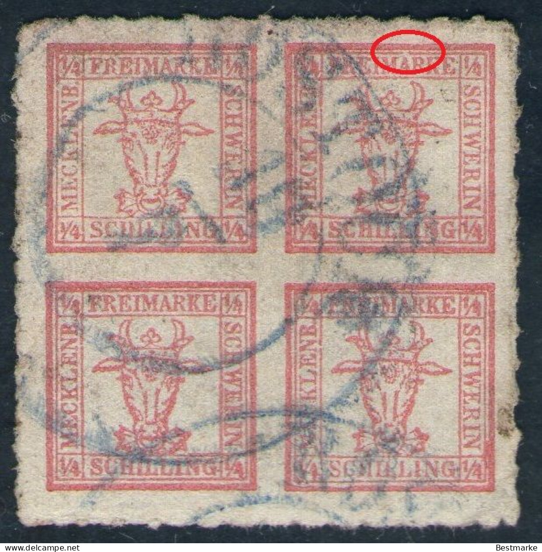 ROSTOCK 10/7 In Blau Auf 4/4 Shilling Rot - Meckl. Schwerin Nr. 5 A - Signiert - Mecklenburg-Schwerin