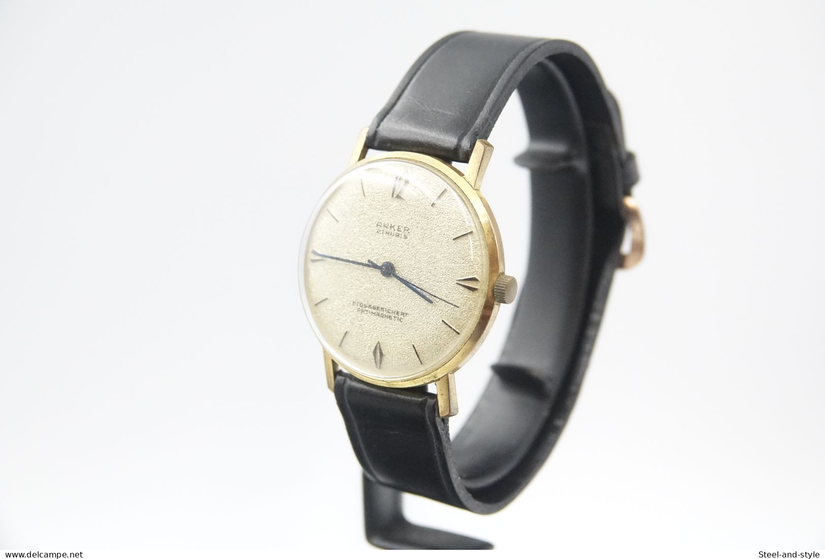 Watches : ANKER 21 RUBIS STOSSGESICHERT ANTIMAGNETIC FIRST FROSTED LARGE DIAL- GERMAN RaRe HAND WIND - 1950's - Running - Moderne Uhren