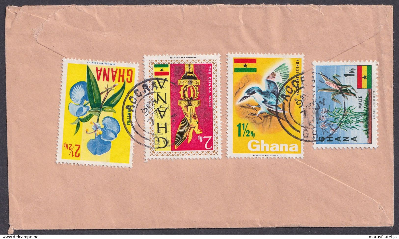 Ghana 1967, Forest Kingfisher, Maize, Mace, Commelina, Letter To Germany - Ghana (1957-...)