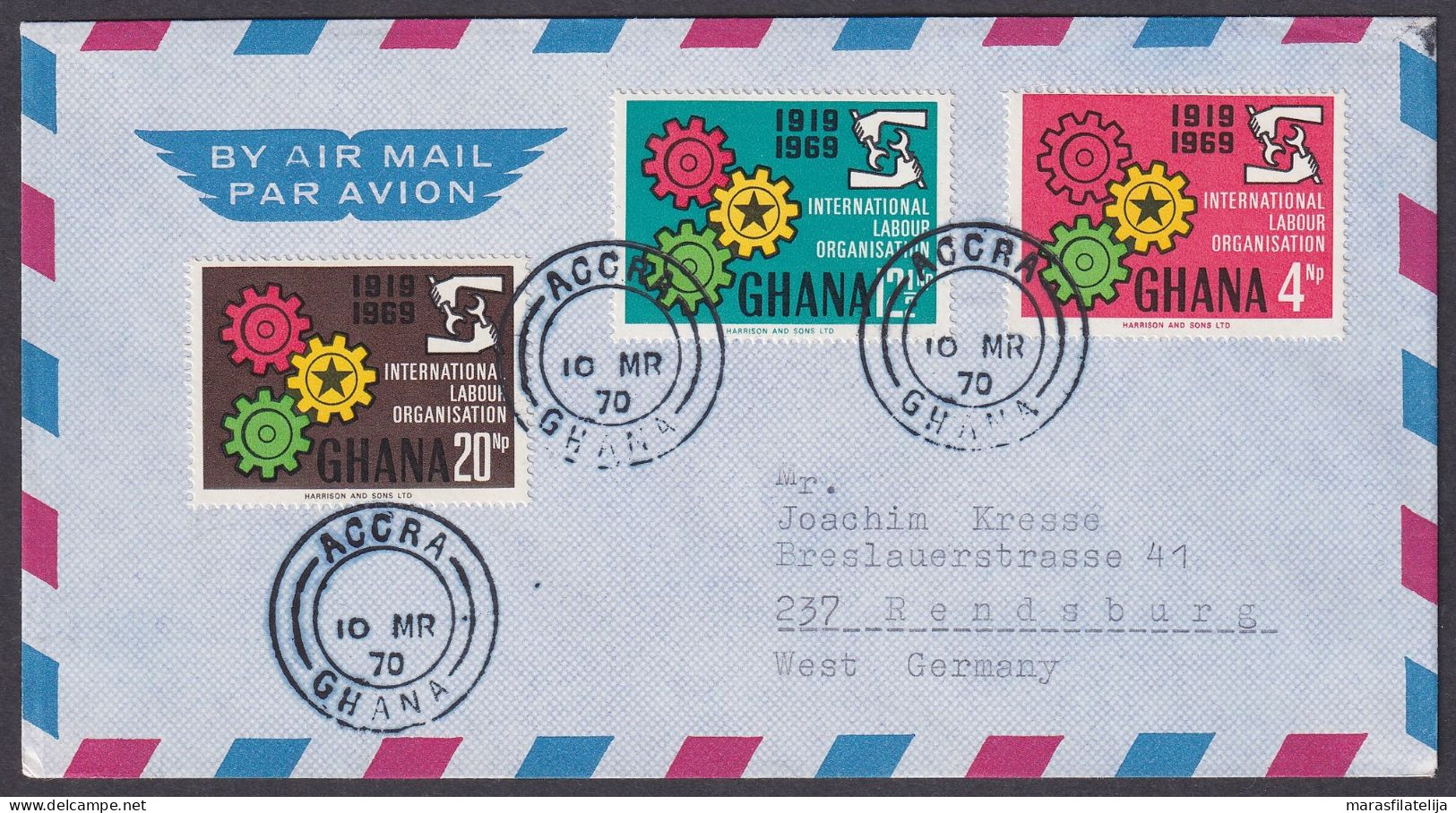 Ghana 1970, International Labour Organisation, Airmail To Germany - Ghana (1957-...)