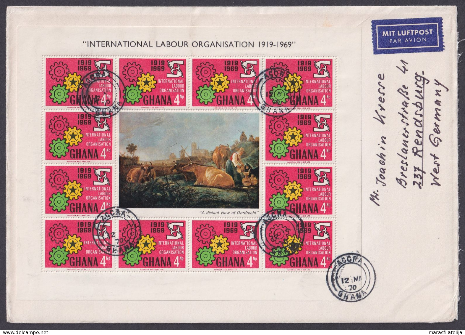 Ghana 1970, International Labour Organisation, Mini Sheets On 3 Letters - Ghana (1957-...)