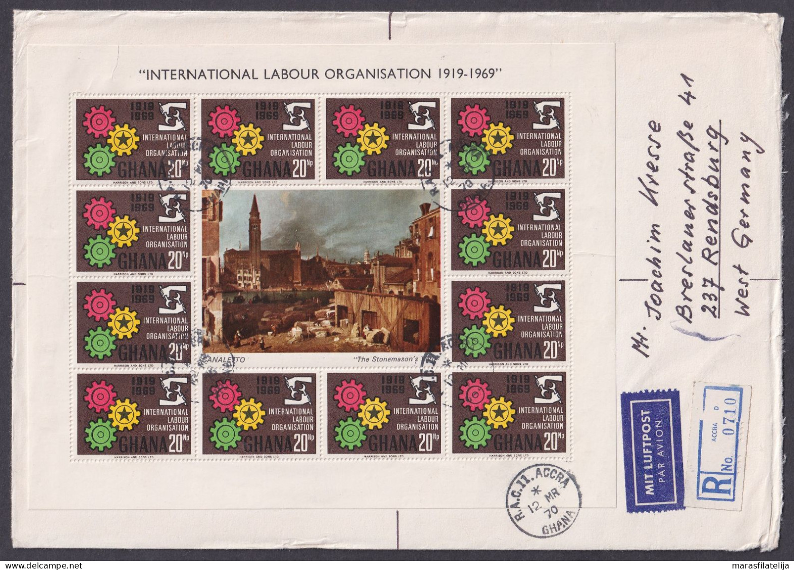 Ghana 1970, International Labour Organisation, Mini Sheets On 3 Letters - Ghana (1957-...)