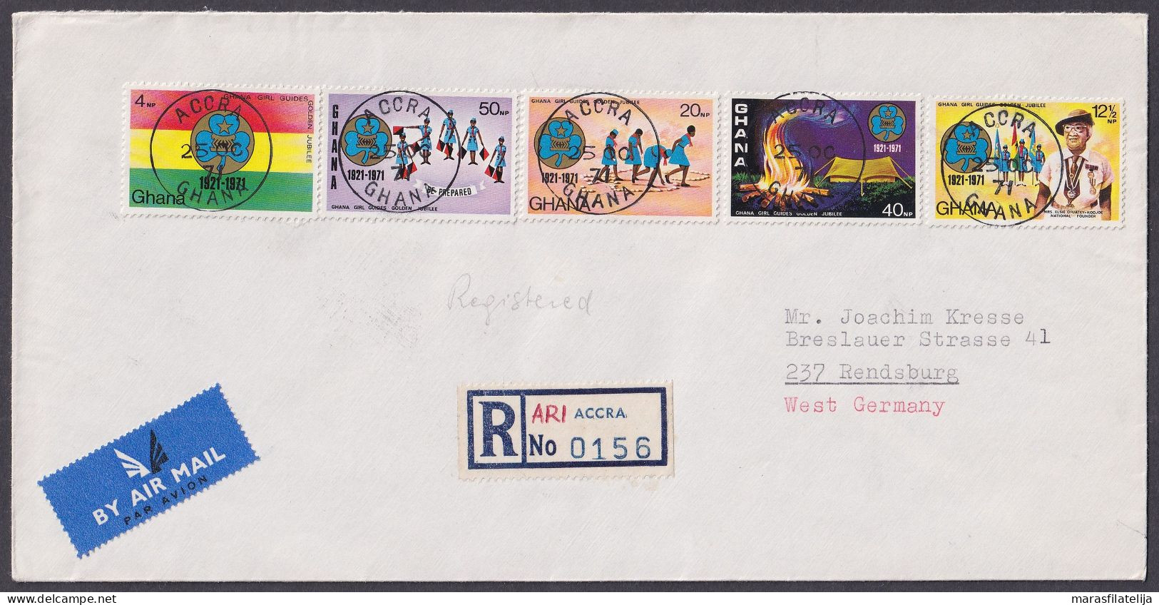 Ghana 1971, Scouts, Set + Souvenir Sheet On Registered Letters To Germany - Ghana (1957-...)