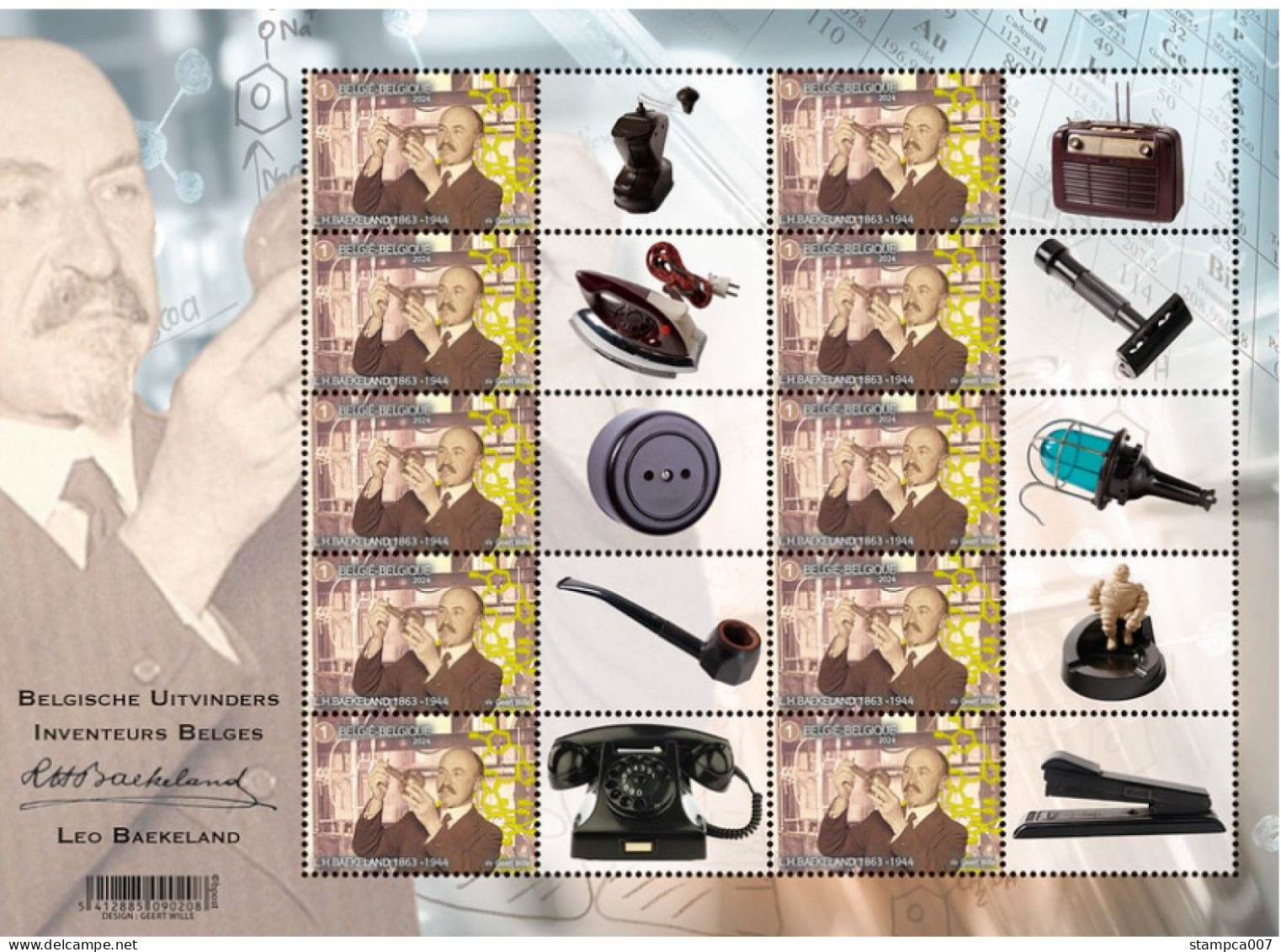 2024 Leo Baekeland Bakeliet Bakelite MNH Sheet - Radio Lamp Lampe Telephone Pipe Pijp Tabac Telefoon - Unused Stamps