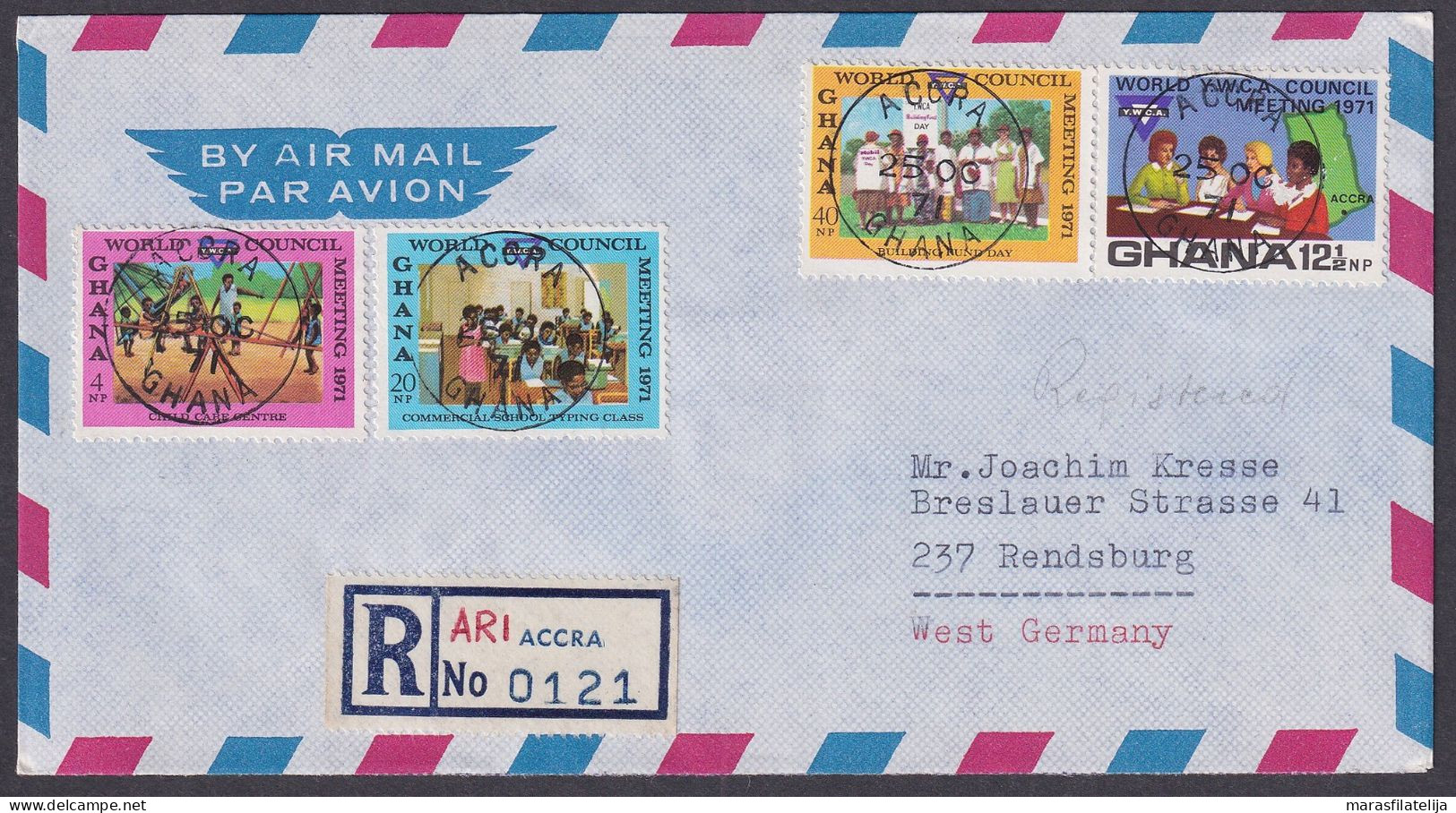 Ghana 1971, Y.M.C.A. World Council, Set & Souvenir Sheet On Registered Letters - Ghana (1957-...)