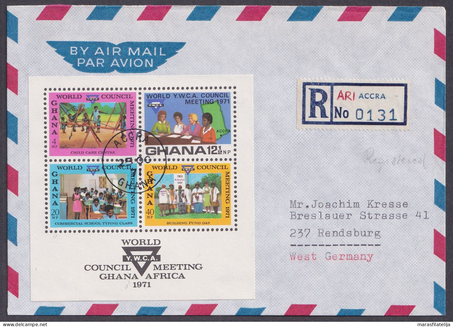 Ghana 1971, Y.M.C.A. World Council, Set & Souvenir Sheet On Registered Letters - Ghana (1957-...)