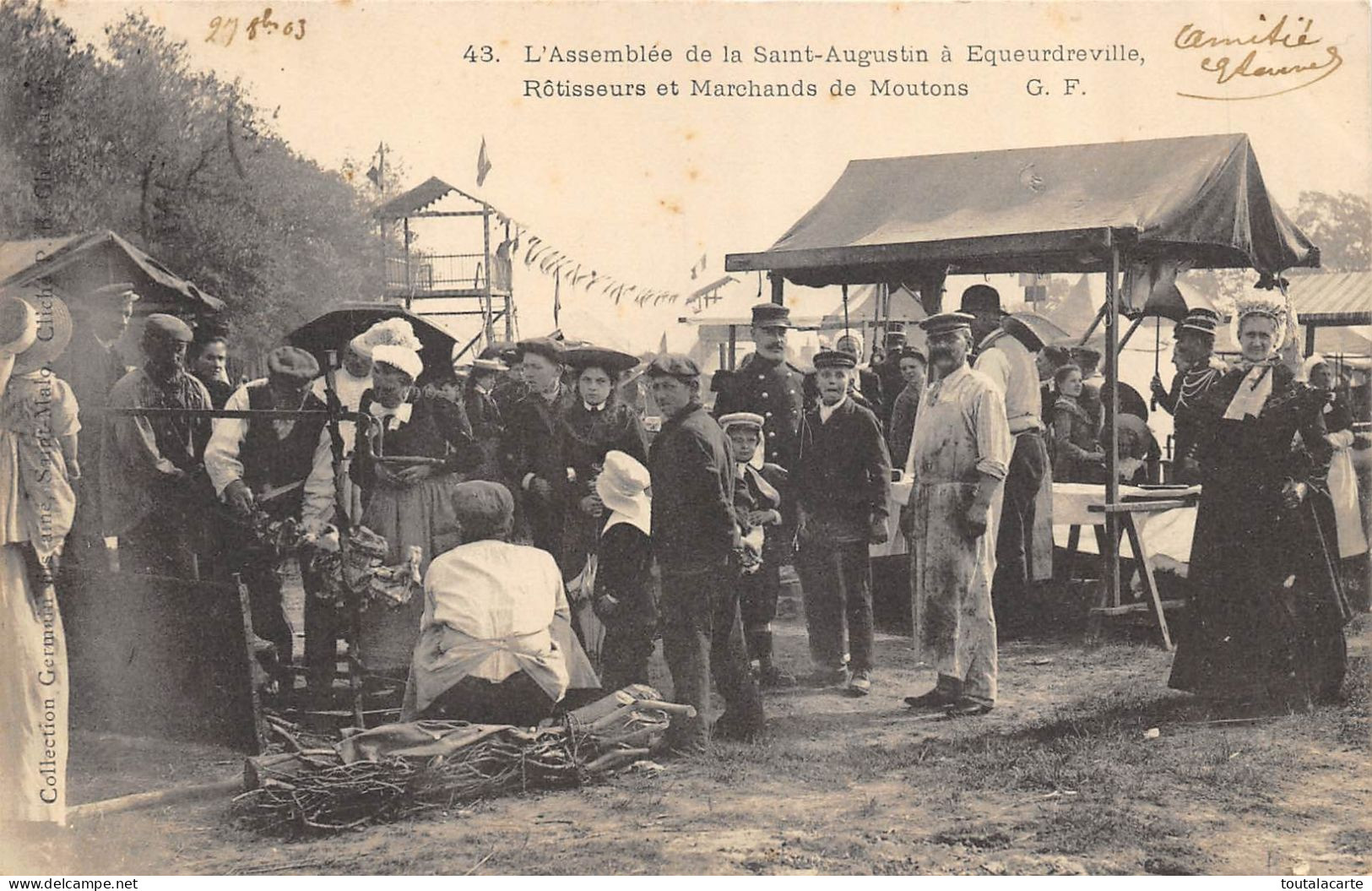 CPA  50 EQUEURDREVILLE L'ASSEMBLEE DE LA SAINT AUGUSTIN ROTISSEURS ET MARCHANDS DE MOUTONS 1903 - Equeurdreville