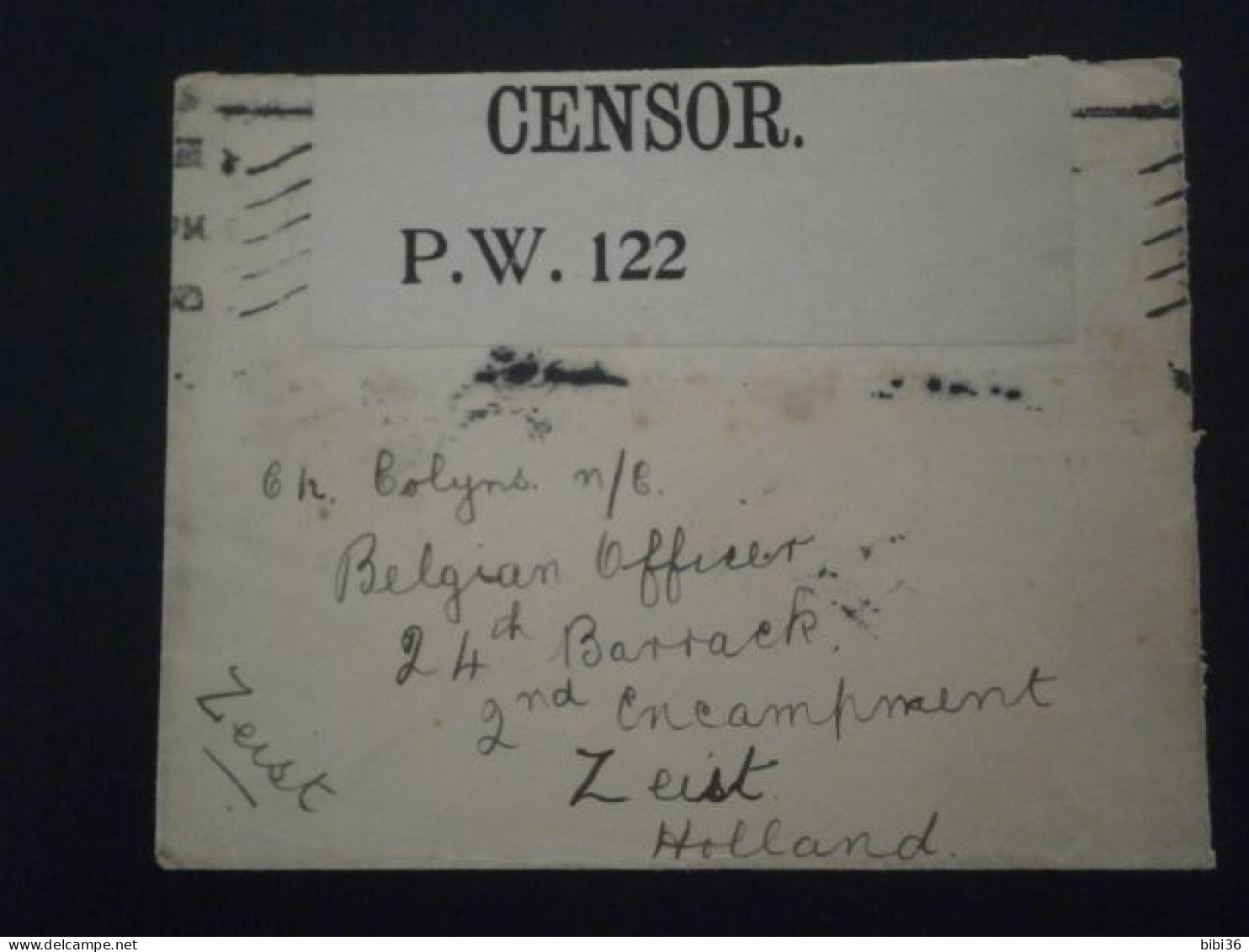 BELGIQUE BELGIUM BELGIE LETTRE ENVELOPPE COURRIER CAMP PRISONNIER GUERRE WAR PRISONER ZEIST HOLLAND CENSURE CENSOR PW122 - Prisonniers